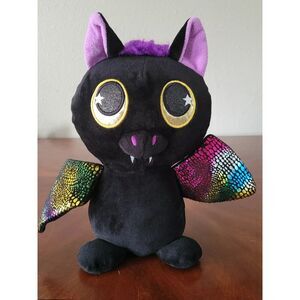 BMI Plush Black Bat 10” Stuffed Animal Toy Embroidered Eyes Rainbow Wings